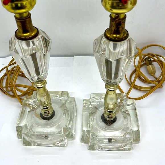 Two Vintage Clear Glass Bedside Lamps - Picture 2 of 5